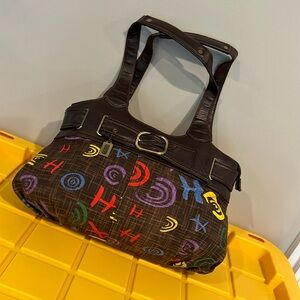 Faded brown graffiti print purse